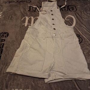 Celebrity Pink Blue and White Striped Overalls